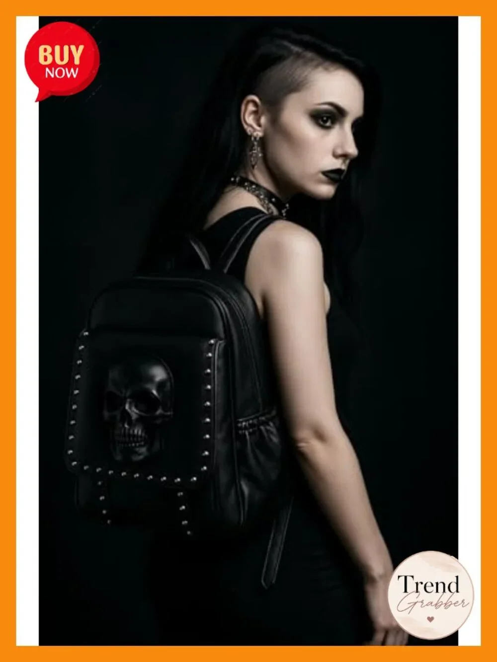 3D Gothic Skull Backpack for Women – Studded Punk Rock PU Leather Daypack with